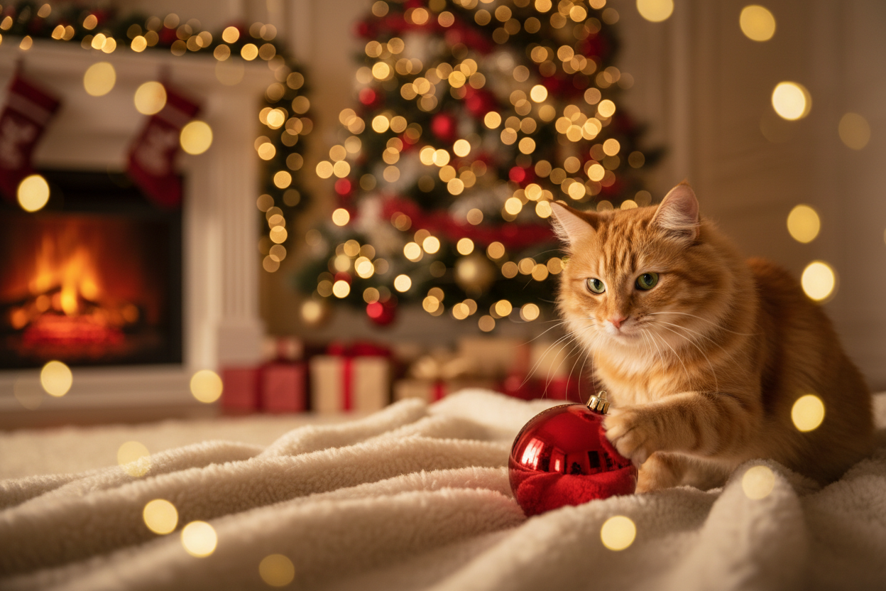 Süße Katze mit Weihnachtskugel sehr atmosphärisch 